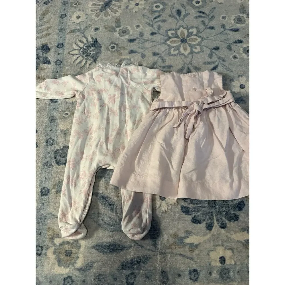 Edgehill Collection Smocked Embroidered Dress & Footed One-Piece 0-3M